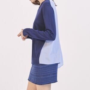 Sandro Navy Blue Tie Back Sweater Baby Blue Silk Open Back 1 S